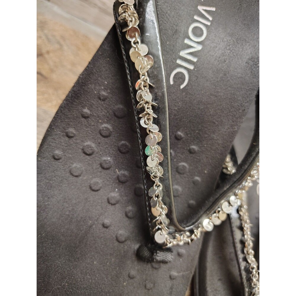 Vionic Belize Thong Sandals Metallic Sequin Flip Flops Size 9 Womens Black NWOT - Picture 3 of 5